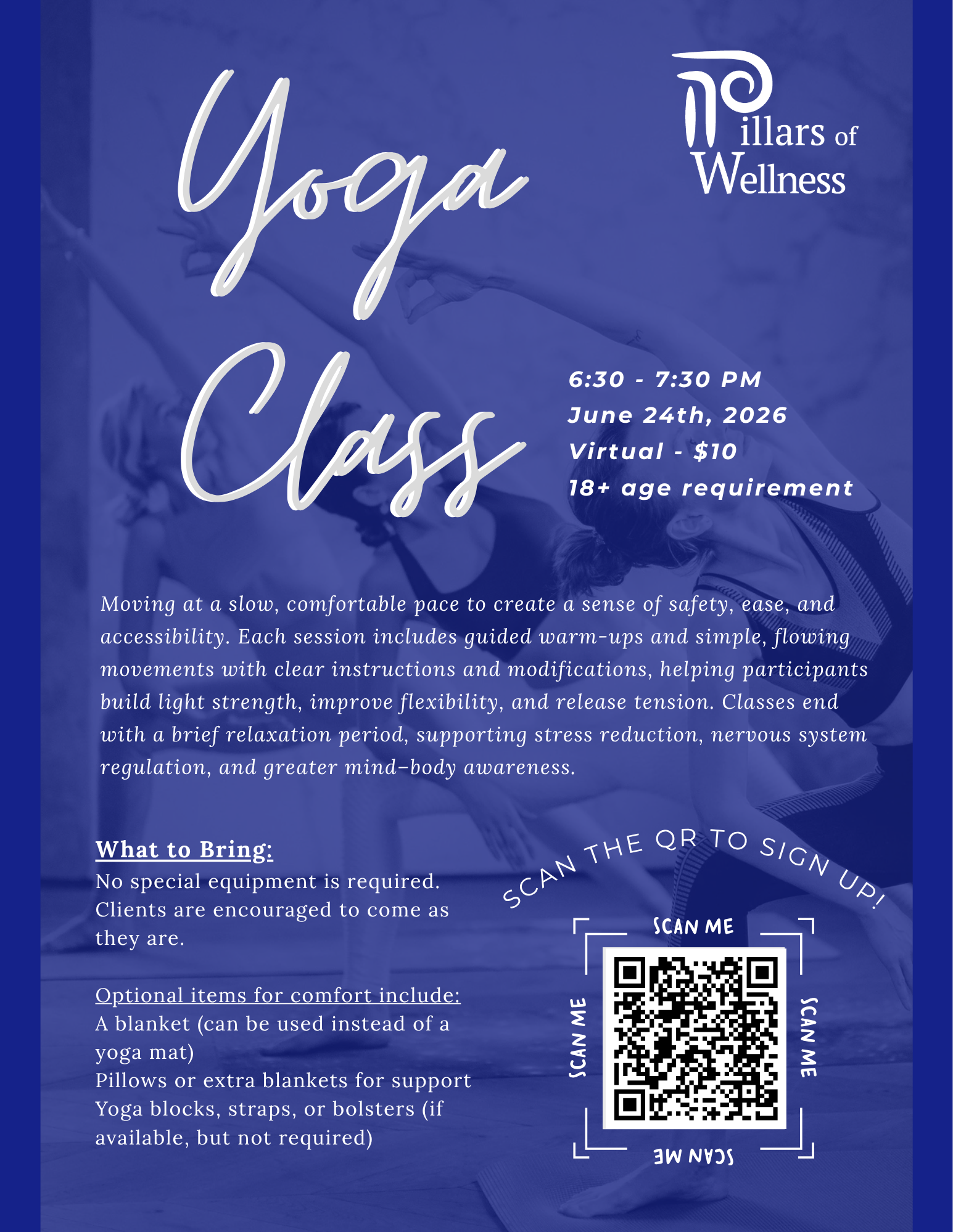 Pillars Community Yoga Class Flyer